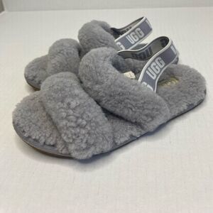 UGG Kids Fluffy Sherpa Gray Sandals Size 12